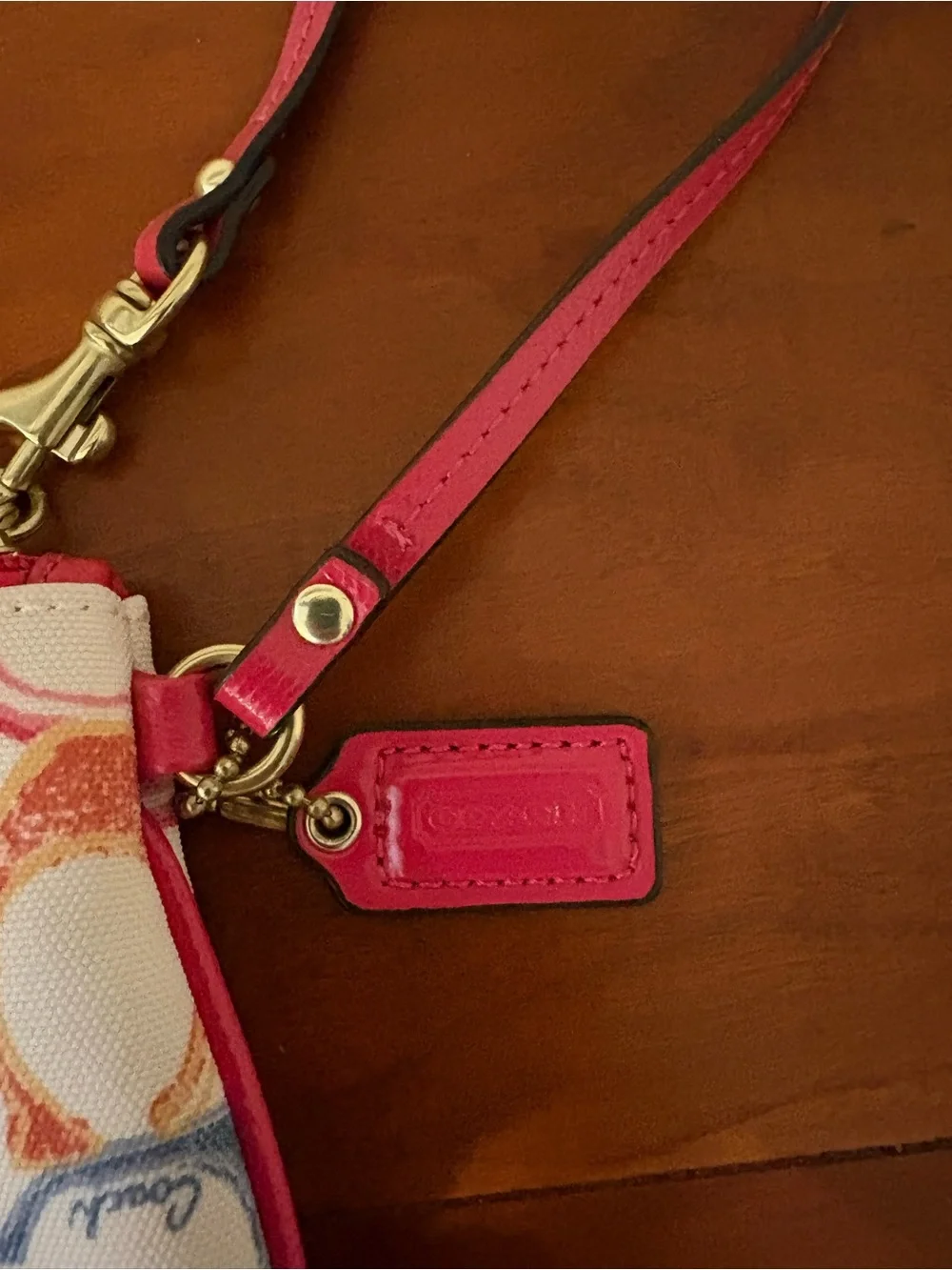 Coach Multicolor Signature Canvas Wristlet Pink Trim